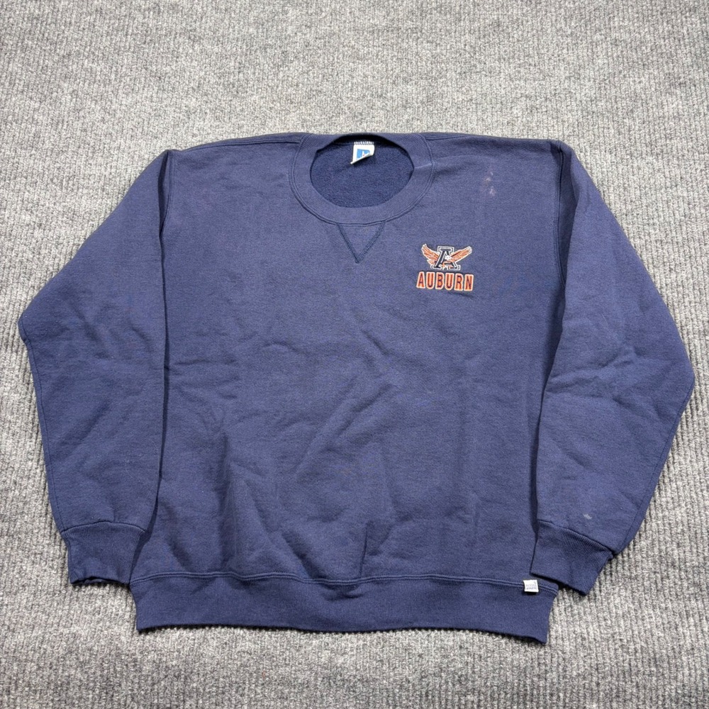 Vintage Russell Athletic Sweatshirt Mens L Auburn University Navy Faded 90s